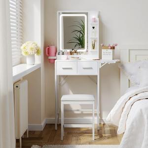 Small Vanity Desk for Compact Space: Mini Makeup Table Set for Bedroom - Tiny White Vanity with Mirror for Girls, 17.7"D x 19.6"W x 59.8"H