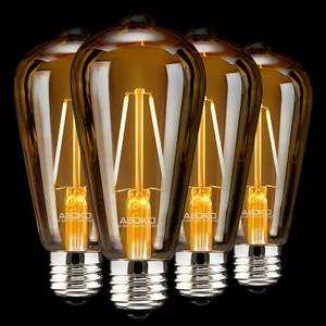 ASOKO 4-Pack LED Dimmable Edison Light Bulbs 40W Equivalent Vintage Light Bulb, 2200K-2400K Warm White (Amber Glass), Antique LED Edison Bulbs, ST64, E26 LED Bulb Base (4W- 4 Pack) (Amber4)