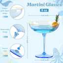 12 PCS Plastic Coupe Glasses 9oz Blue Detachable Gold Rim Martini Glass Espresso Champagne Cocktail Cups Disposable Vintage Margarita Glassware for Baby Shower Wedding Birthday Graduation Party