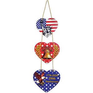 Piemow 4th of July Decorations - Patriotic Decorations Heart Door Sign Hanging, Independence Day Wooden Door Wreath Hanger, Memorial Day Indoor Outdoor Home Decor