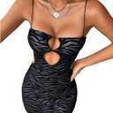 SOLY HUX Women's Sexy Cut Out Cami Dress Zebra Print Spaghetti Strap Bodycon Mini Club Dresses Black M