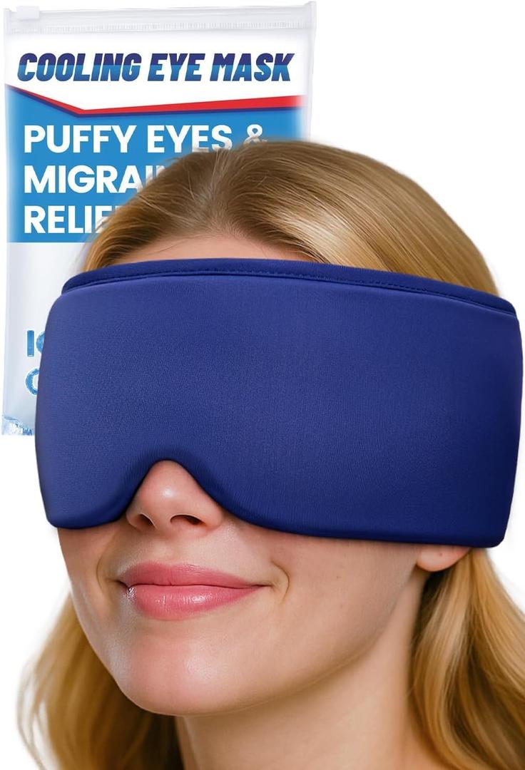 Migraines Puffy Eyes Relief Cooling Eye Mask: Cold Compress Ice Pack for Eyes & Forehead - Headache Sinus After Surgery Dark Circles Therapy - Large Soft Thick Gel Comfortable Flexible Blue
