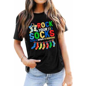 Down Syndrome Awareness Shirts for Women World Down Syndrome Day Short Sleeve T Shirt Syndrome Support Tee Top (Black, XL)
