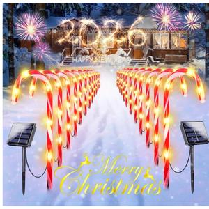 Upgraded 24 Pack Solar Candy Cane Lights Outdoor, Solar Christmas Lights Outdoor Waterproof with 8 Modes, Xmas Pathway Candy Cane Christmas Decorations Outside for Garden Lawn Yard Party