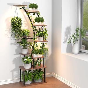 WOLKI Plant Stand Indoor with Grow Light, 9 Tiered 63" Tall Metal Plant Shelf, Large Plant Rack Flower Stand, Plant Rack Display Shelves for Living Room Patio Garden