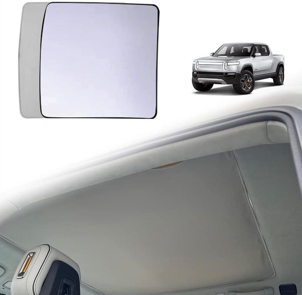 BestEvMod for Rivian R1T Foldable Roof Sunshade 2 Layer Accessories,Sunroof Reflective Covers Blocks Glare Blocks UV Rays Heat & Sun Protection Compatible with Rivian R1T 2022 2023 Accessories (Grey)