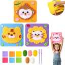 DIY Embroidery Doll Set for Kids - Cartoon Animal Sewing Arts and Crafts Kit with Felt, Yarn & Safety Tools | Learn to Sew Educational Toy for Girls & Boys Ages 3+ | Easter, Birthday Gift, 8.27"