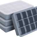 2 Tbsp Silicone Freezer Molds - Perfect for Storing Garlic, Herbs, Ginger, Pesto, Tomato Paste, Lemon Juice, Purees and More - Silicone Food Freezer Tray(Blue 4 Pack)
