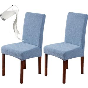 Genina 100% Waterproof Dining Room Chair Covers Set of 2 Stretch Kitchen Chair Covers Parsons Chair Slipcovers for Dining Room Chair Protector Cover, Removable, Washable (Leaf Pattern-Light Blue) (Regular-2 Pack)