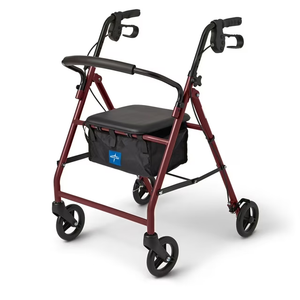 Medline Steel Rollator Walker for Adult Mobility Impairment, Foldable, Burgundy