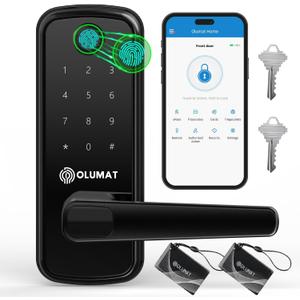 Smart Door Lock, OLUMAT Keyless Entry Door Lock Fingerprint Door Lock with Keypad Digital Lock with Handle for Home, Rental, Garage, Office and Hotel