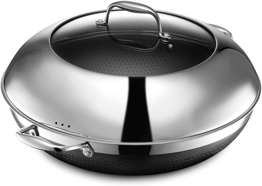 HexClad Hybrid Nonstick 14-Inch Wok with Stainless Steel Lid, Stay-Cool Handles, Dishwasher-Friendly, Oven-Safe Up to 900F, Induction Ready, Compatible with All Cooktops