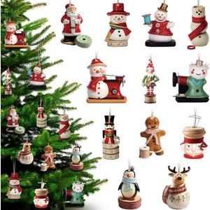Capoda 24 Pcs Christmas Ornaments Christmas Hanging Decor Xmas Gift Wooden Tree Hanging Pendants Colorful Winter Holiday Ornaments Party Supplies Wall Decor(Cute)