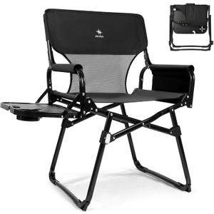 Heavy-Duty Camping Directors Chair with Side Table, 400lb Capacity, 600D Oxford, Quick Setup, Smart Storage & Ergonomic Comfort, Durable Steel Frame for Camping, BBQs & Sports Events Black