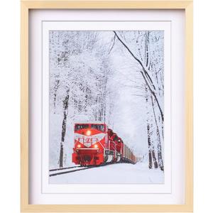 Egofine 16x20 Poster Frame Solid Wood Frame with Plexiglass Matted for 11x14/12x16 for Wall Mounting Hanging Picture Frame Vertically or Horizontally, Natural Wood