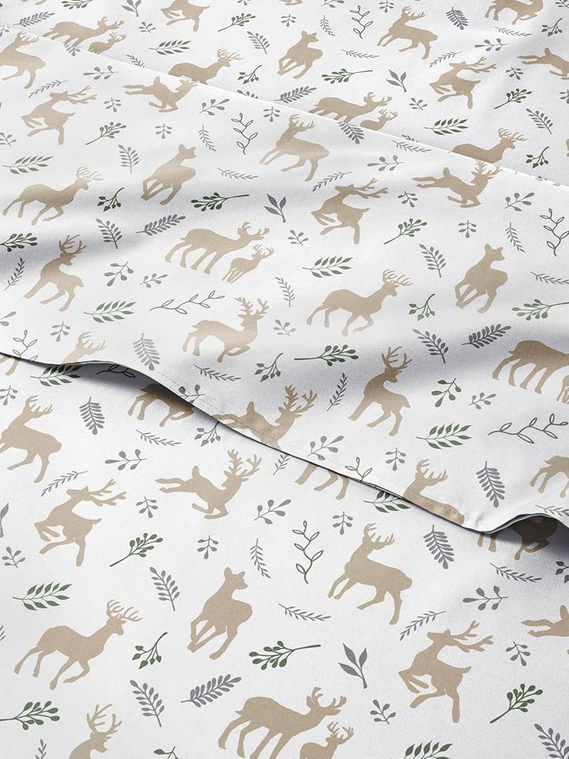 Twin XL Christmas Reindeer Sheet Set - Holiday Xmas Pattern Bedding Set - Deep Pockets - Snug Fit - 3 Piece - Wrinkle Free - Cozy & Cooling Festive Winter - Holiday Sheets for Women, Men, Kids & Teens