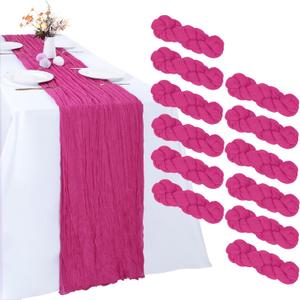 RestfulGlow 12 Pack Hot Pink Cheesecloth Table Runner 10FT Boho Gauze Fabric Table Runner 35 x 120 Inch Rustic Sheer Runner for Centerpiece Wedding Decor Baby Shower Party Table Decoration