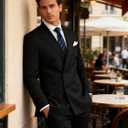 Wangyue Mens Suits Double Breasted Suit Men Slim Fit 2 Piece Wedding Prom Double Breasted Blazer Groom Suit Pants Sets (Black, S)