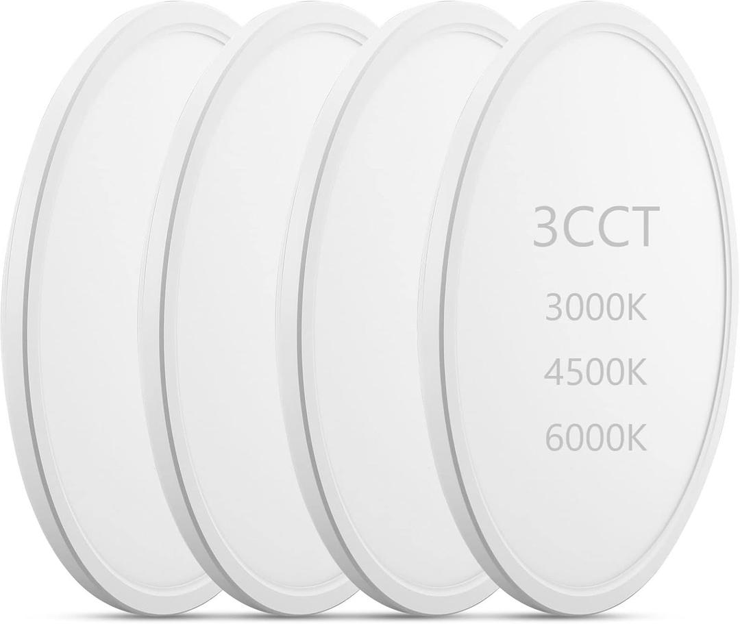 LED Flush Mount Ceiling Lights Dimmable 12Inch 3200LM 24Watt, 3000K 4500K 6000K, Low Profile Surface Mount Super Slim Light Fixtures, Thin Flat LED Panel Lights for Bedroom Bathroom Hallway, 4 Packs (White)