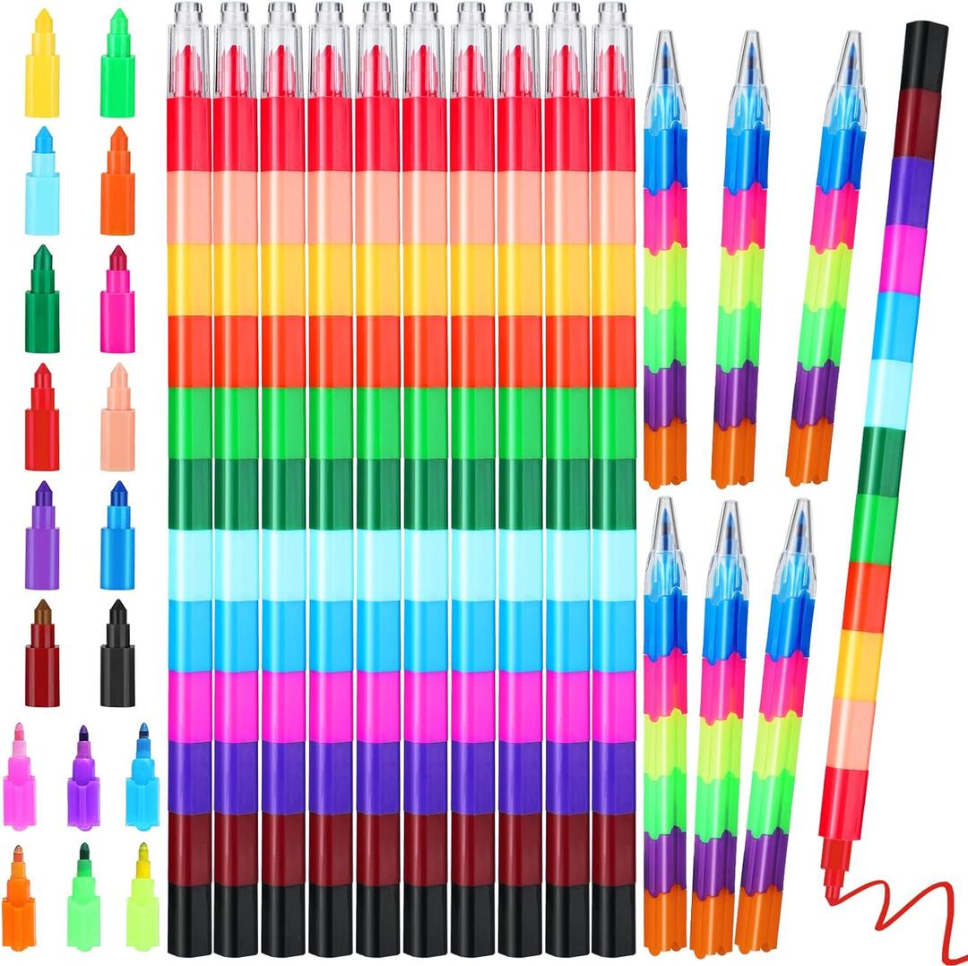 28 Pcs Stacking Crayons Colorful Stackable Buildable Crayons Rainbow Pencils Party Favors for Kids Coloring School Office Supplies Party Favor, 12 Colors and 6 Colors