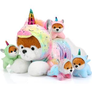 4 x Skylety 5 Pcs Dog Stuffed Animal Puppy Stuffed with Babies Inside 1 Big Mommy with 4 Mini Baby Cute Soft Toy for Children Birthday Party Adopt a Puppy Favor(Unicorn Puppies)
