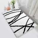 Tititex Luxury White Black Curve Line Bathroom Rug, 16x24 inch Extra Soft and Absorbent Microfiber Bath Rugs, Non-Slip Plush Shaggy Bath Carpet, Bath Mats for Bathroom Floor, Tub and Shower