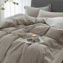 Cooling King Duvet Cover Set 3 Pieces-100% Washed Cotton with Chic Wide Trim Design Linen Like Textured Ultra Soft Cozy Bedding with Zipper Closure(Hemmed Beige Grey,King 104"x90")