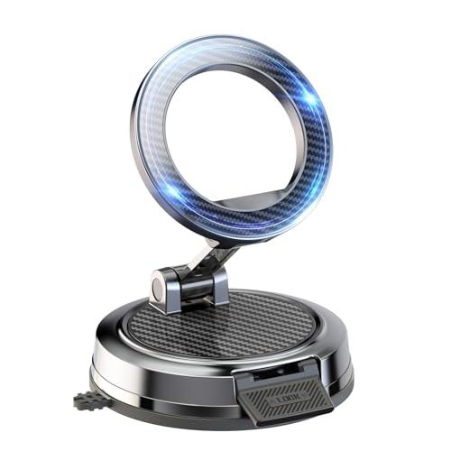 Beniduck Strong Magnetic Phone Holder for Car & Desk, Compatible with MagSafe, Secure Lock, Universal 360° Rota-Table Car Phone Mount for Dashboard, Glass, Table, Carbon Fiber