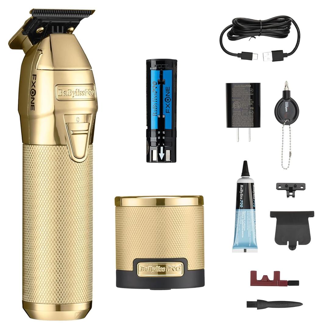BaBylissPRO FXONE Professional Cordless Outlining Trimmers for Men with Interchangeable Battery (Gold)