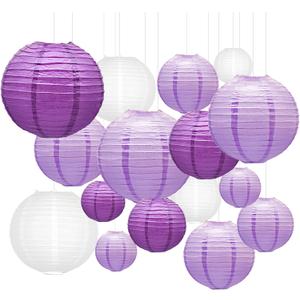 Purple Round Chinese Paper Lanterns Decorative 16pcs Paper Hanging Lantern Decorations for Wedding Mermaid Theme Birthday Party Decorations