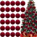 Menkxi 32 Pcs Christmas Velvet Balls 1.97 Flocked Christmas Hanging Ornaments Handmade Velvet Balls Xmas Tree Ornaments Xmas Tree Bulbs for Wedding Anniversary Party (Red)