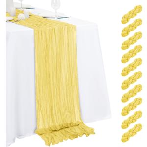 10 Pack Light Yellow Cheesecloth Table Runner 17x108 Inch Semi Sheer Boho Gauze Cheese Cloth Table Runners, for Wedding Bridal Shower Birthday Party Home Decor Garden Farmhouse