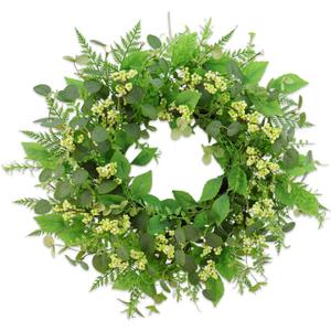 Green Eucalyptus Wreaths for Front Door,22 Inch Artificial Spring Summer Winter Wreath with Green Berries,Eucalyptus Leaves for Indoor Outdoor Wall Porch Festival Farmhouse Home Holiday Decor.