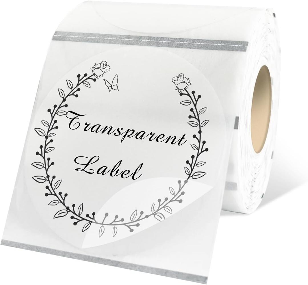 2" Round Transparent Thermal Label Stickers,Self-Adhesive Direct Thermal Labels,300 Sheets with Perforation Line in ROLL (Clear)