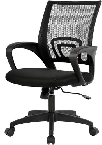 BestOffice | Ergonomic Office Chair | Mid-Back Swivel Desk Chair | Breathable Backrest & Lumbar Support | Adjustable Height | Sponge Seat | Rolling Wheels | Dark Black | for Adults & Women