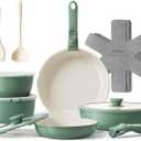 Redchef 16pcs Ceramic Pots and Pans Set Non Stick, Nonstick Ceramic Cookware Set with Detachable Handle, Non Toxic, PFAS PFOA & PTFE Free RV Cookware for Camping, Dishwasher/Oven Safe (Green)