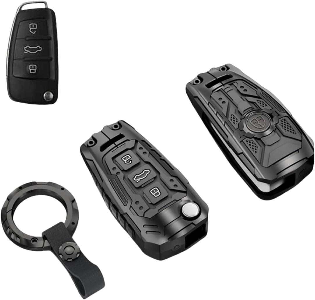 Heavy Metal Key Fob Cover Case Protector for Audi, Keychain, Accessories for Audi A1 A3 A4 A5 A6 Q3 Q5 Q7 TT S3 R8 (Tpye C-Black)