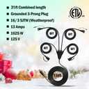 Eversimpleinc Black 1 to 4 Splitter Extension Cord (Combined 31 FT, End to End 13 FT), 3 Prong Plug with 4 Extended Outlets, with Weatherproof Covers for Indoor and Outdoor