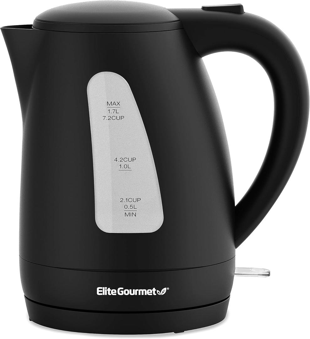 Elite Gourmet EKT8690 1.7L Electric Tea Kettle 1500W Hot Water Heater Boiler BPAFree, Fast Boil, Water Level Window and Auto ShutOff, Black