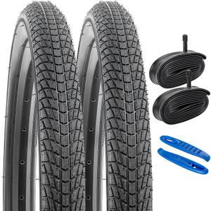 YUNSCM 2-PCS 20" Road Bike Tires 20x1.95/53-406 and 20" Heavy Duty Bike Tubes AV32mm Schrader Valve Compatible with 20x1.90 20 x 1.95 20x2.0 Bike Bicycle Tires and Tubes (Y-969)