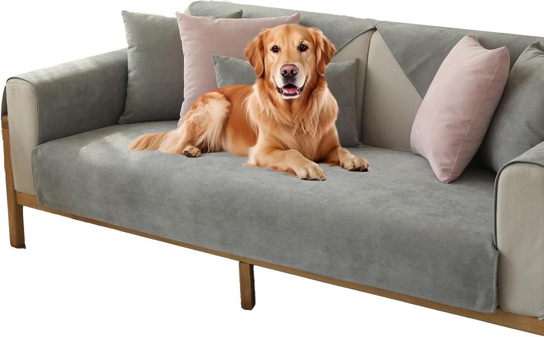 Sofa Cover - Super Soft Waterproof Chenille Slipcover, Universal Stretchable Anti-Slip Sectional Couch Cover, Furniture Protector for Pet Owners（Elegant Grey，90 * 210）