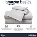 Amazon Basics 4 Piece Bed Sheets Set, 100% Cotton Jersey, Includes Super Soft, Flat and Fitted Sheets, Pillowcase, King, Light Gray, Solid