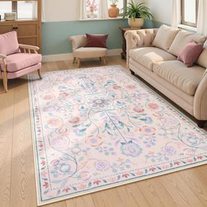 Anidaroel 5x7 Area Rugs for Living Room, Washable Pink Floral Rugs for Bedroom Girls, Soft Boho Nursery Rugs for Kids Playroom, Non Slip Low Pile Indoor Carpet for Bedside Dorm, Pink/Multi Anidaroel 5x7 Area Rugs for Living Room, Washable Pink Floral Rugs for Bedroom Girls, Soft Boho Nursery Rugs for Kids Playroom, Non Slip Low Pile Indoor Carpet for Bedside Dorm, Pink/Multi