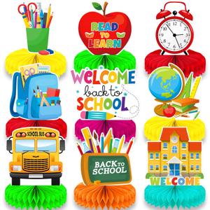 9 PCS Back To School Theme Honeycomb Centerpieces First Day of School Students Party Decoration Welcome Back to School Classroom Kindergarten Party Supplies
