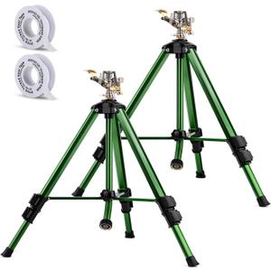 Impact Sprinkler on Tripod Base, 2 Pack Lawn Sprinklers for Yard - 360 Degree Large Area Water Sprinkler - Heavy Duty with 3/4 Inch Connector and Extension Legs - Flip Locks
