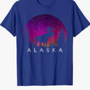 Alaska Moose Aurora Borealis - Alaskan Landscape Photo T-Shirt (Small, Royal Blue)