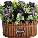 Dining Table Centerpiece Decor - Pre-Made Artificial Flower Arrangement Fake Floral with Wooden Vase for Farmhouse Kitchen Living Room Decorations Halloween (Grey)