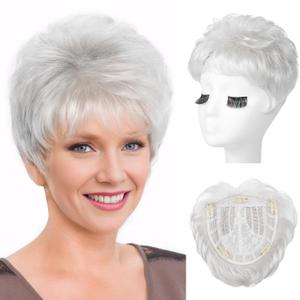 REECHO Hair Topper, Short Wiglet Hair Topper for Women with Thinning Large Coverage Synthetic Top Crown Hairpiece for Women - Silver White