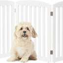 PAWLAND Wooden Freestanding Foldable Pet Gate for Dogs, 24 inch 3 Panels Step Over Fence, Dog Gate for The House, Doorway, Stairs, Extra Wide (White, 24" Height-3 Panels)