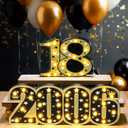 Black Gold 18th Birthday Party Decorations 2 LED Wooden Marquee Light Letters '18' and '2006', 18 Year Old Birthday Decorations, Vintage 18th Party Table Decorations Sign